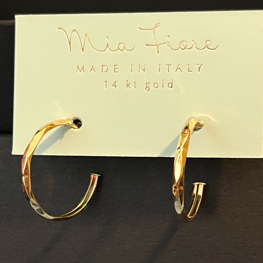 New MIA FIORE 14KKT Gold 20mm Hoop Earrings Made In Italy  NEW - Picture 2 of 11